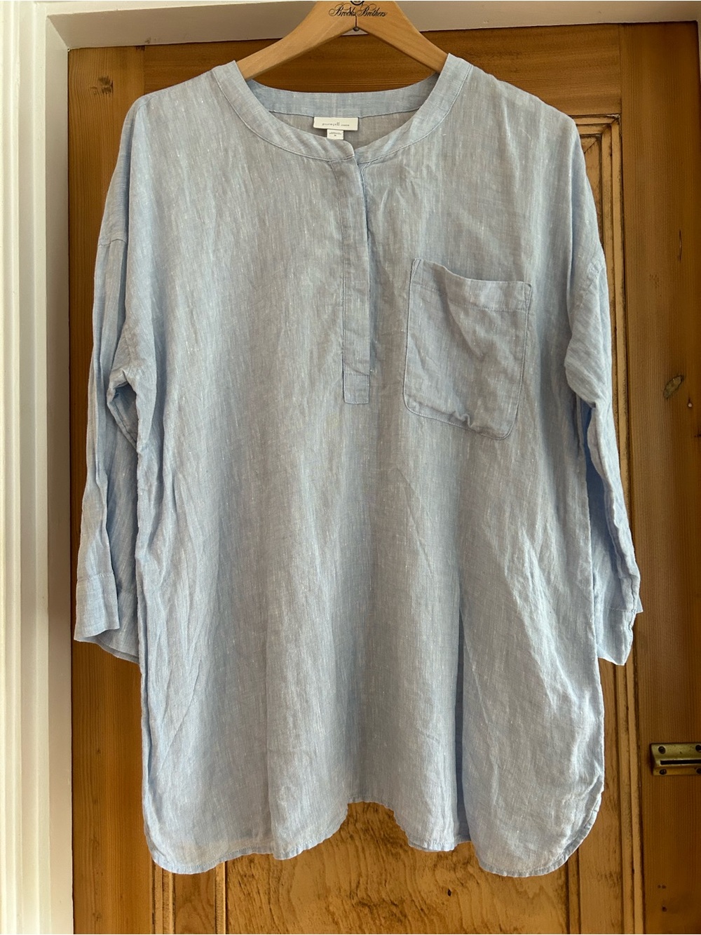 J. Jill Pale Blue Linen Button-Neck Tunic